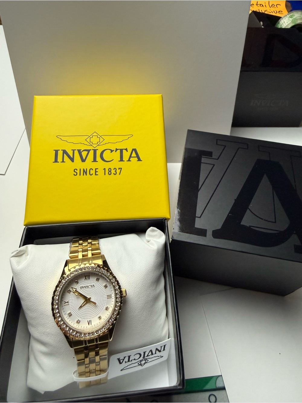 Invicta Gold and White Wildflower 33mm Crystal-Accent Women’s Bracelet Watch